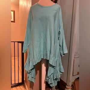 Heart’s Desire by Mary Grace Coastal Blue Ruffle Tunic Shirt Lagenlook XL